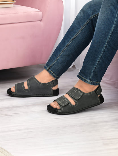 EZRO Men's Grey Adjustable Comfort Sandals | Lightweight Hook & Loop Casual Outdoor Walking Sandals