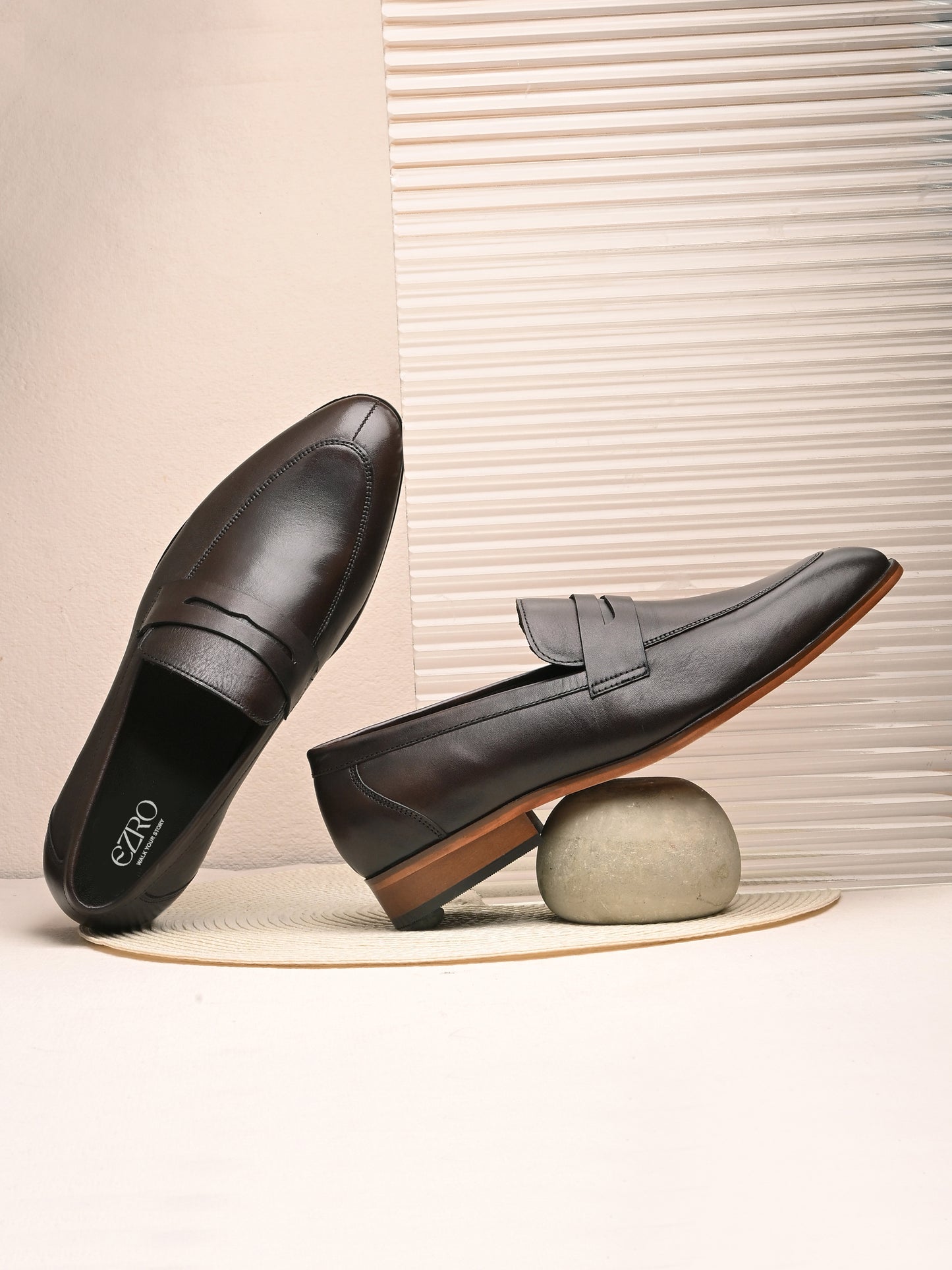 EZRO Men's Premium Brown Formal Loafers | Classic Slip-On Business, Office & Wedding Dress Shoes