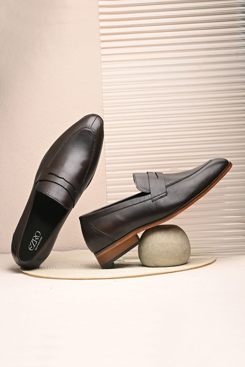 EZRO Men's Premium Brown Formal Loafers | Classic Slip-On Business, Office & Wedding Dress Shoes