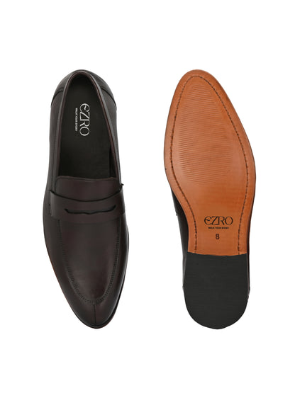 EZRO Men's Premium Brown Formal Loafers | Classic Slip-On Business, Office & Wedding Dress Shoes