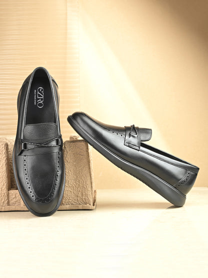 EZRO Men's Premium Black Loafers | Classic Slip-On Formal & Casual Shoes | Comfortable Everyday Wear