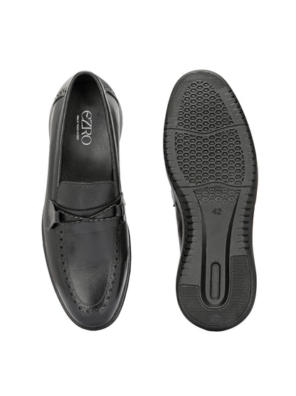 EZRO Men's Premium Black Loafers | Classic Slip-On Formal & Casual Shoes | Comfortable Everyday Wear