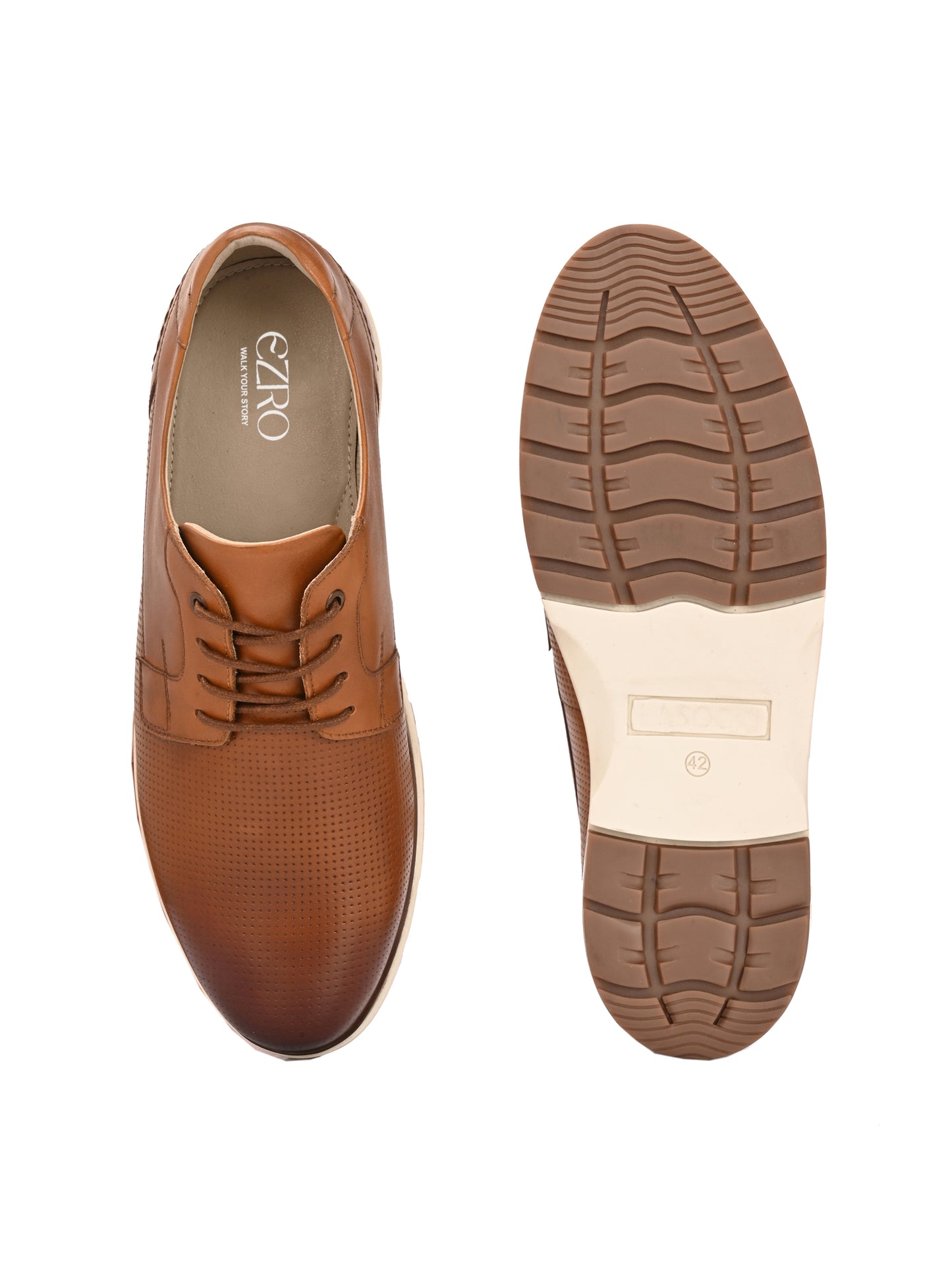 EZRO Men's Tan Premium Lace-Up Sneakers | Lightweight Casual, Office & Everyday Comfort Shoes