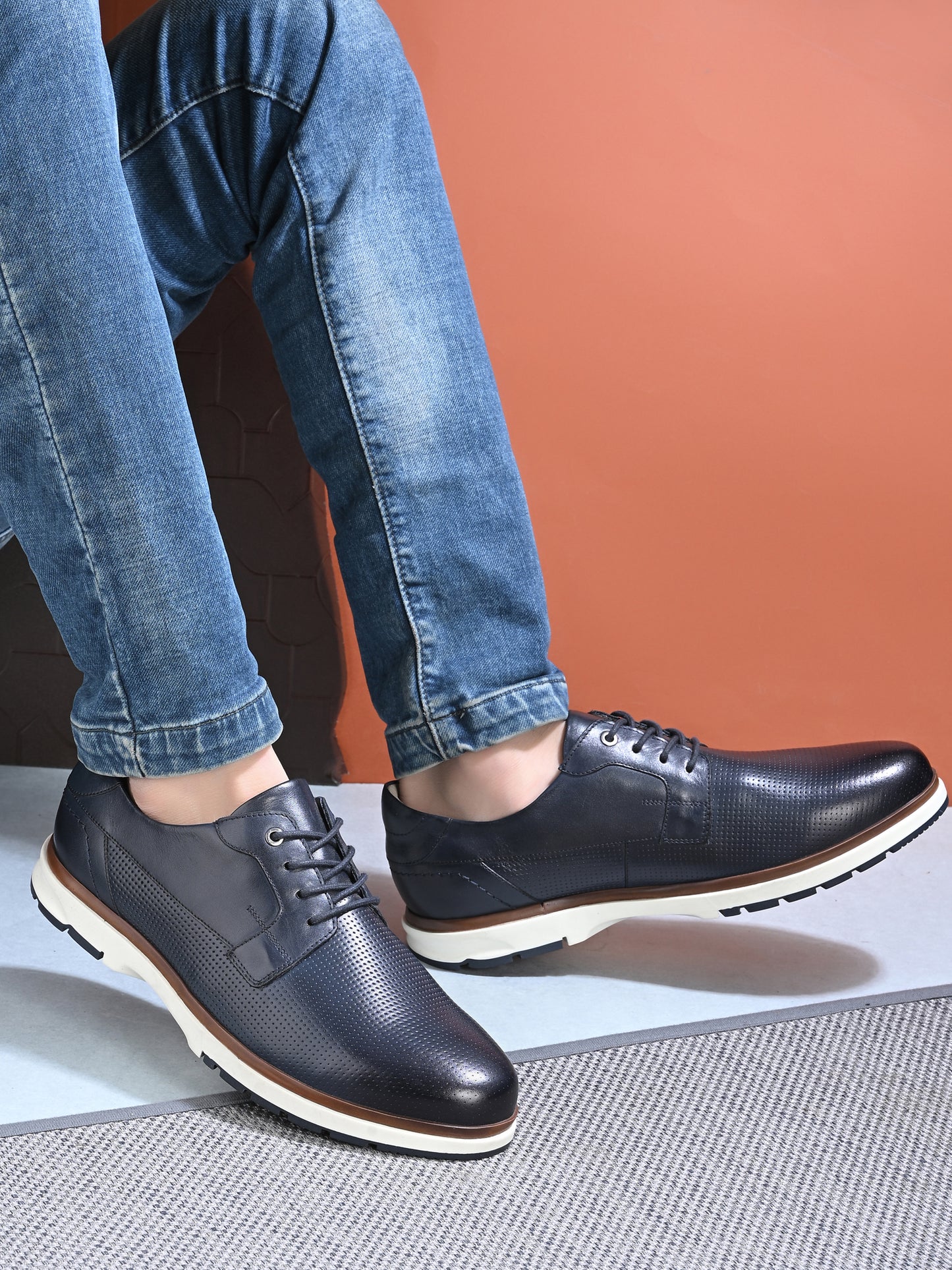 EZRO Men's Navy Blue Premium Lace-Up Sneakers | Lightweight Casual, Office & Everyday Comfort Shoes
