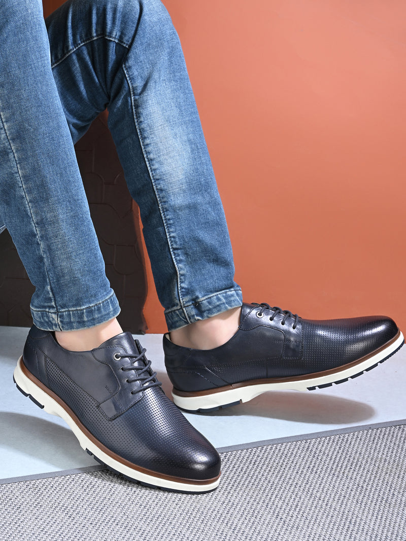 EZRO Men's Navy Blue Premium Lace-Up Sneakers | Lightweight Casual, Office & Everyday Comfort Shoes