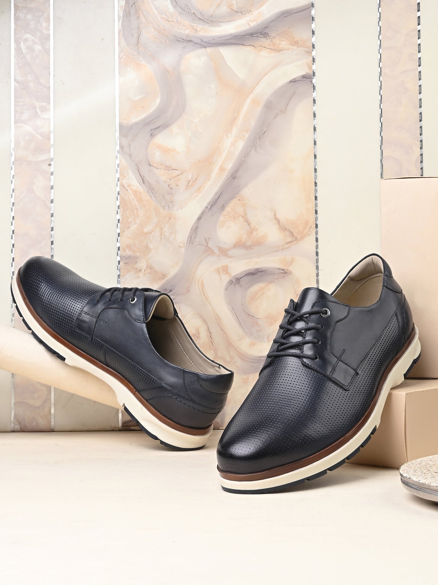 EZRO Men's Navy Blue Premium Lace-Up Sneakers | Lightweight Casual, Office & Everyday Comfort Shoes