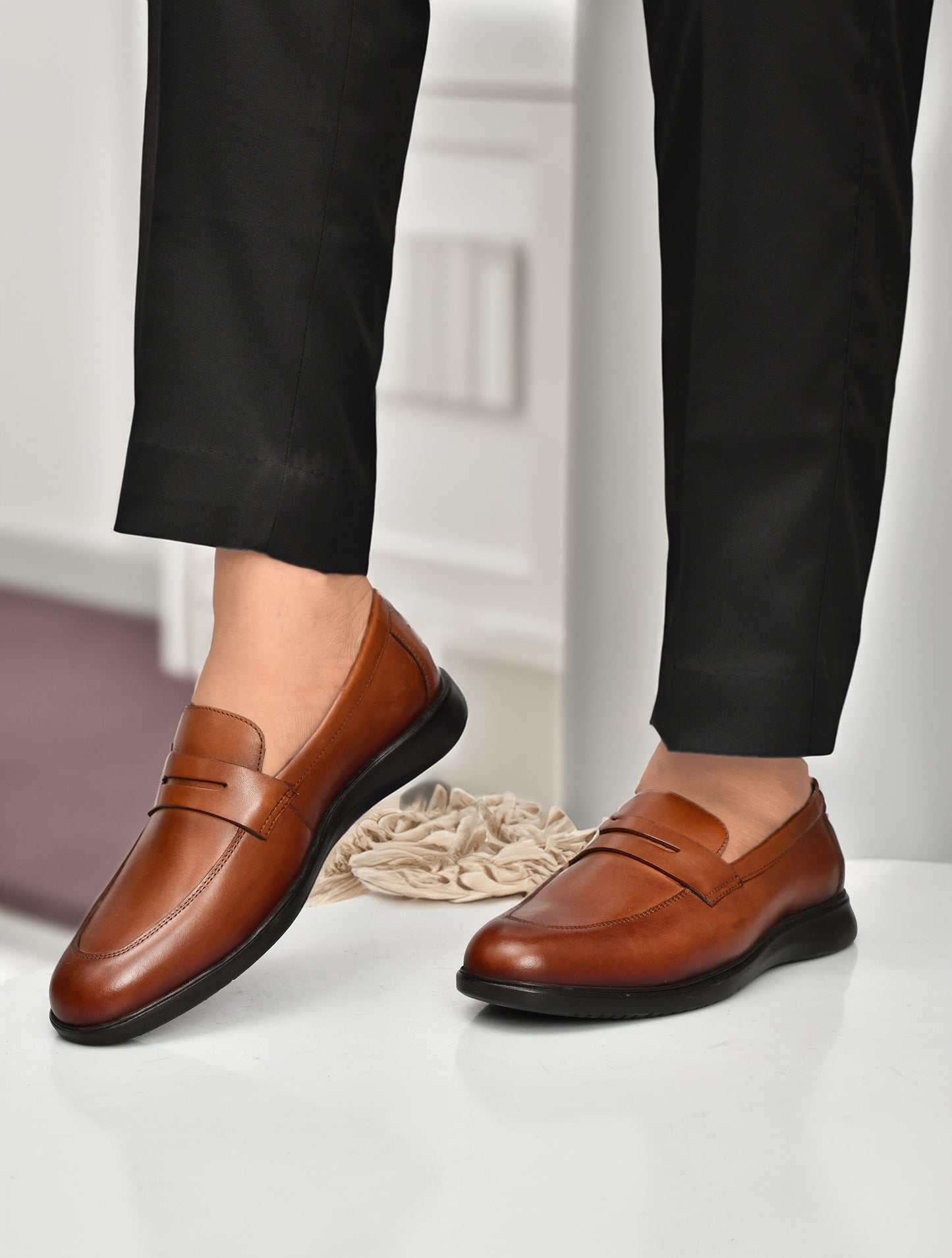 EZRO Men's Premium Tan Loafers | Classic Slip-On Formal & Casual Shoes for Office and Party