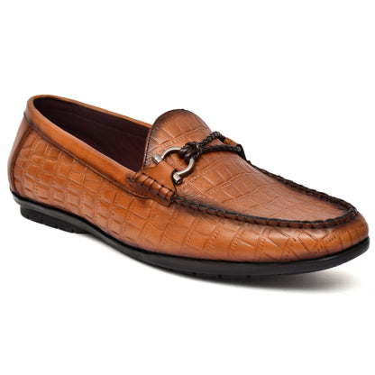 EZRO Men's Brown Crocodile Texture Horsebit Loafers | Premium Slip-On Formal & Casual Driving Shoes