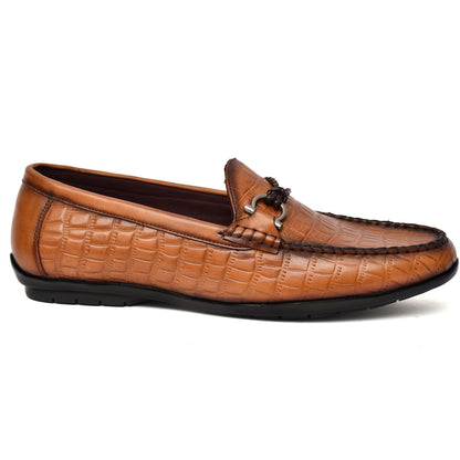 EZRO Men's Brown Crocodile Texture Horsebit Loafers | Premium Slip-On Formal & Casual Driving Shoes