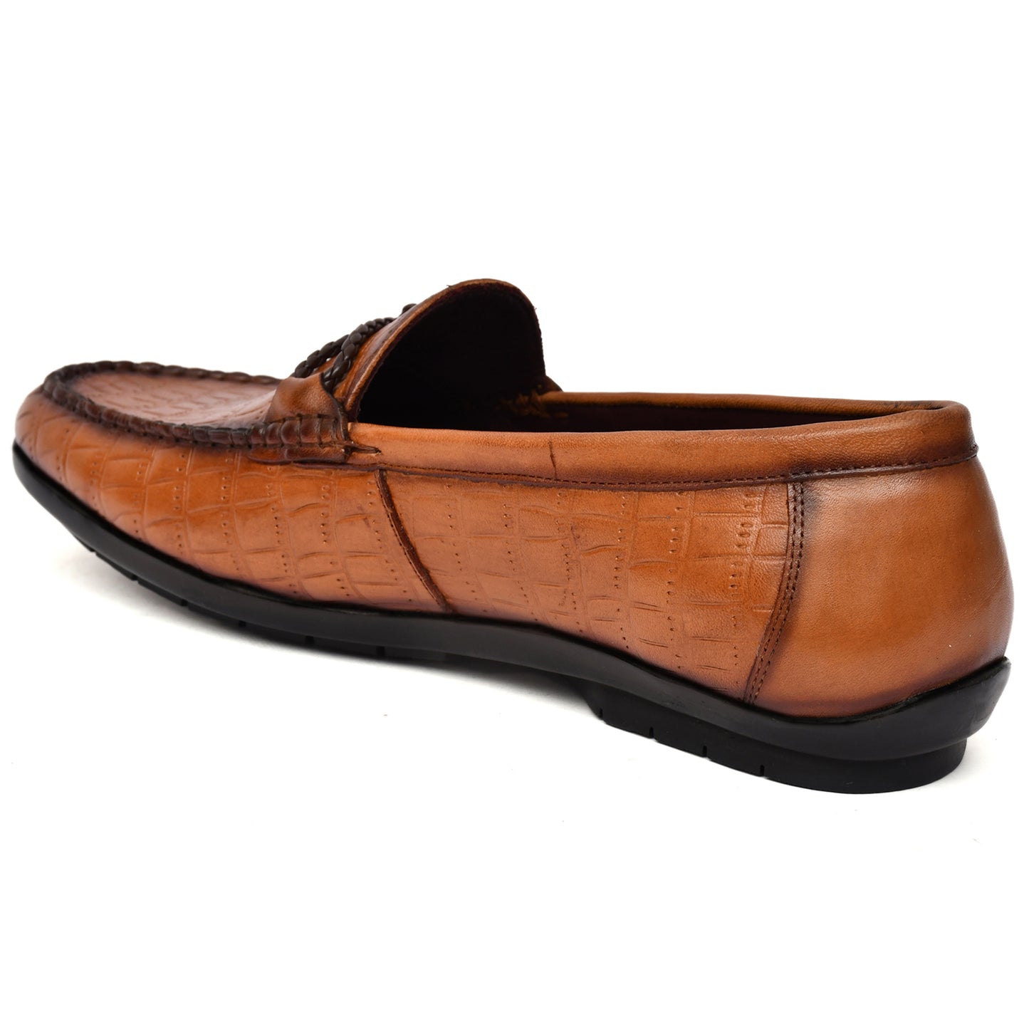 EZRO Men's Brown Crocodile Texture Horsebit Loafers | Premium Slip-On Formal & Casual Driving Shoes