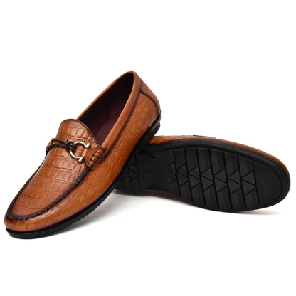 EZRO Men's Brown Crocodile Texture Horsebit Loafers | Premium Slip-On Formal & Casual Driving Shoes