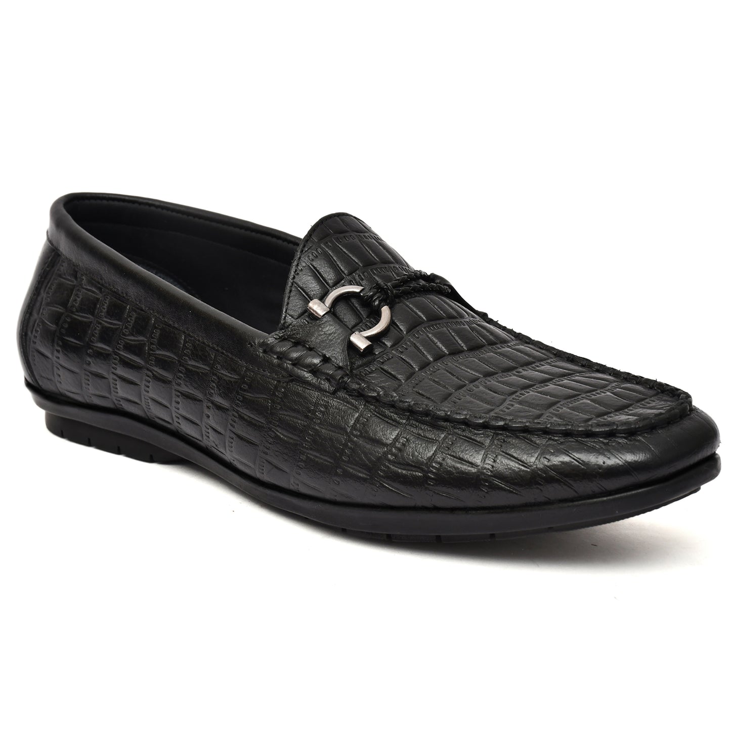 EZRO Men's Black Crocodile Texture Horsebit Loafers | Premium Slip-On Formal & Casual Driving Shoes