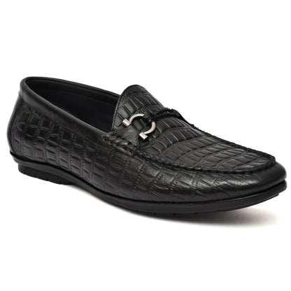 EZRO Men's Black Crocodile Texture Horsebit Loafers | Premium Slip-On Formal & Casual Driving Shoes