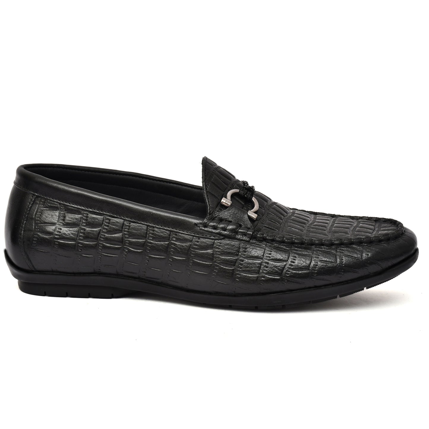 EZRO Men's Black Crocodile Texture Horsebit Loafers | Premium Slip-On Formal & Casual Driving Shoes