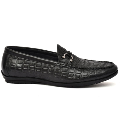 EZRO Men's Black Crocodile Texture Horsebit Loafers | Premium Slip-On Formal & Casual Driving Shoes