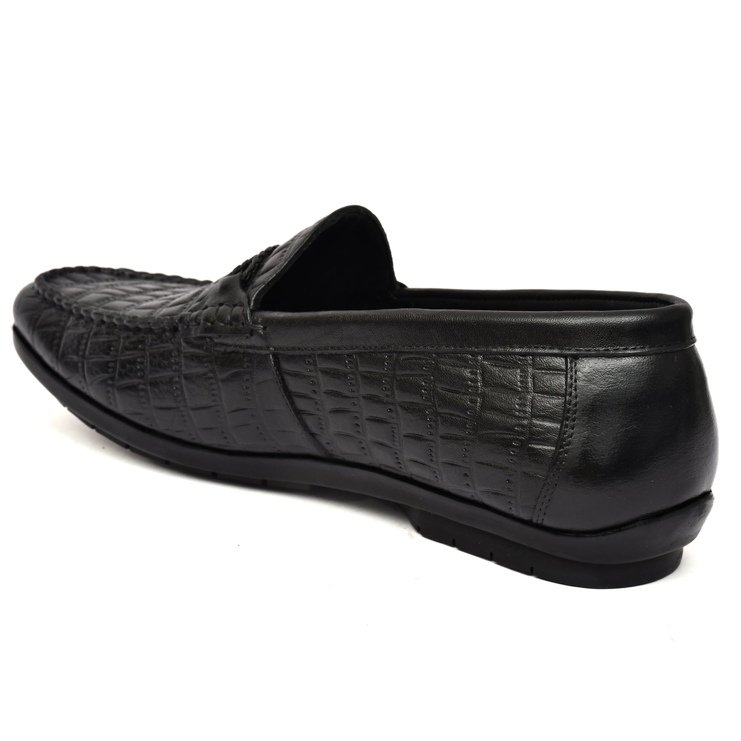 EZRO Men's Black Crocodile Texture Horsebit Loafers | Premium Slip-On Formal & Casual Driving Shoes