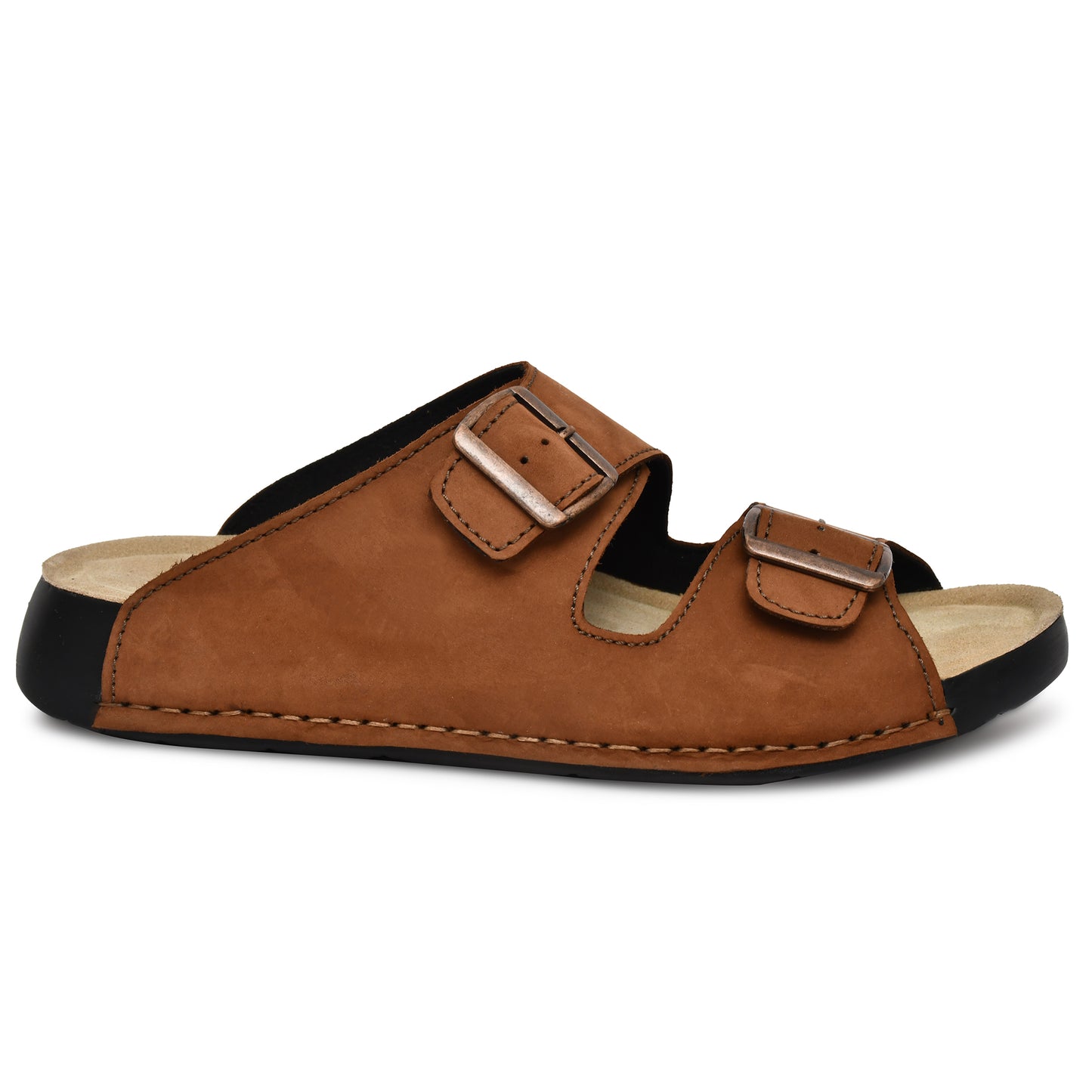 EZRO Men's Tan Adjustable Double Buckle Comfort Slippers | Casual Open-Toe Slip-On Sandals
