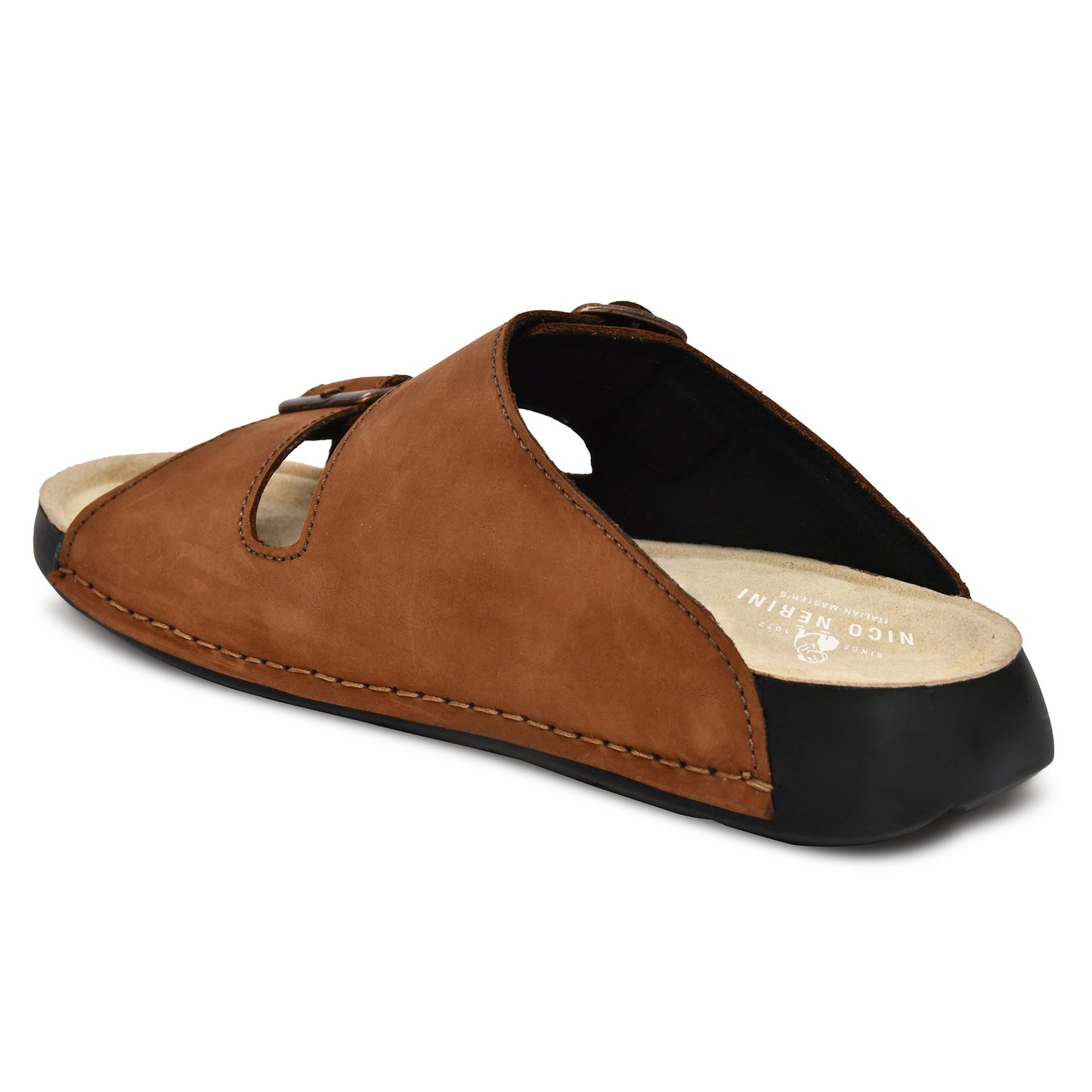EZRO Men's Tan Adjustable Double Buckle Comfort Slippers | Casual Open-Toe Slip-On Sandals