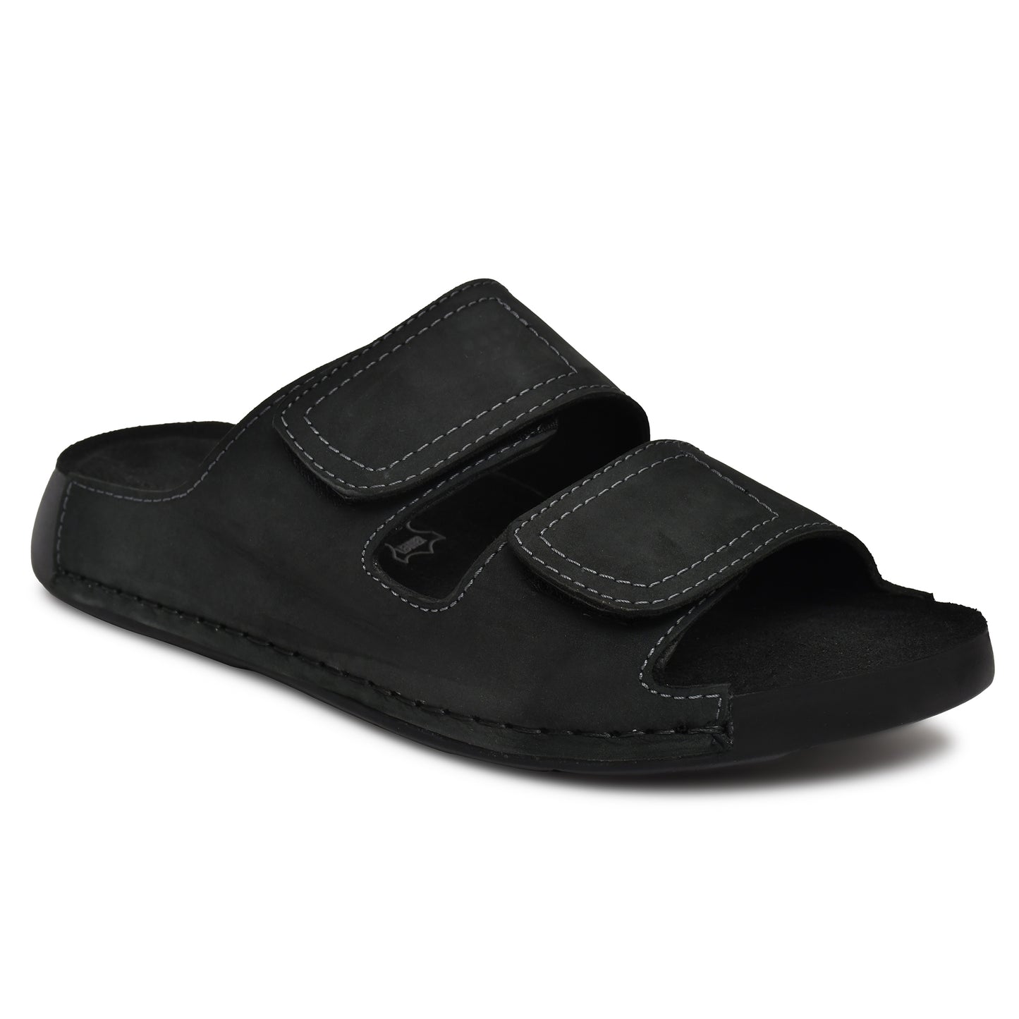EZRO Men's Black Adjustable Comfort Slippers | Premium Dual Strap Casual Slide Slippers for Indoor & Outdoor Wear