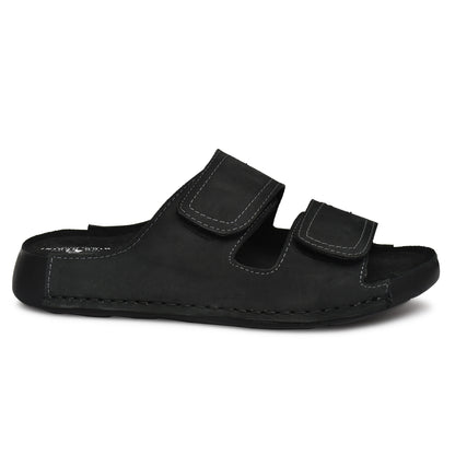 EZRO Men's Black Adjustable Comfort Slippers | Premium Dual Strap Casual Slide Slippers for Indoor & Outdoor Wear