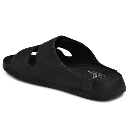 EZRO Men's Black Adjustable Comfort Slippers | Premium Dual Strap Casual Slide Slippers for Indoor & Outdoor Wear