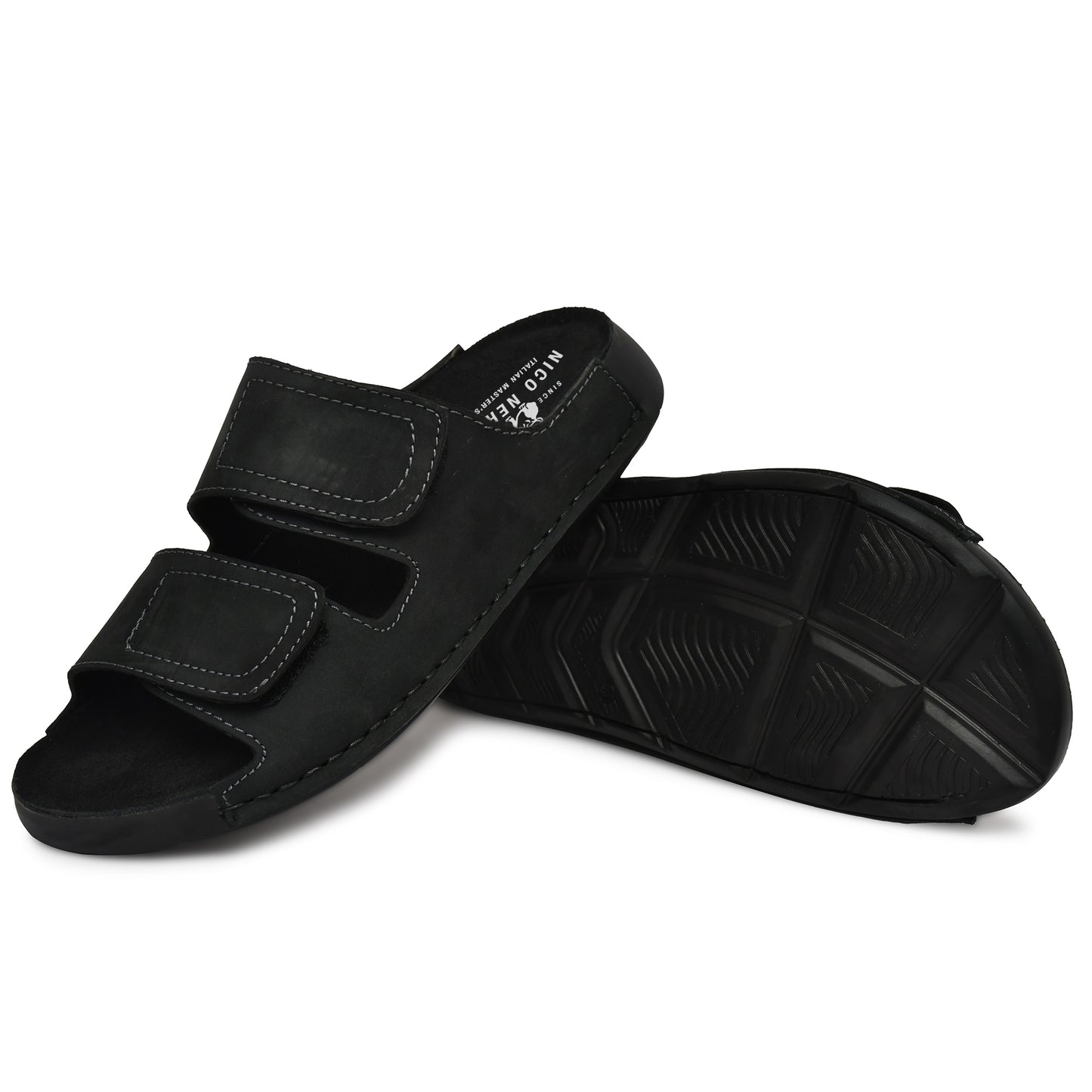 EZRO Men's Black Adjustable Comfort Slippers | Premium Dual Strap Casual Slide Slippers for Indoor & Outdoor Wear