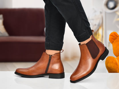 EZRO Men's Tan Chelsea Boots | Premium Leather Slip-On Ankle Boots for Formal, Office & Casual Wear