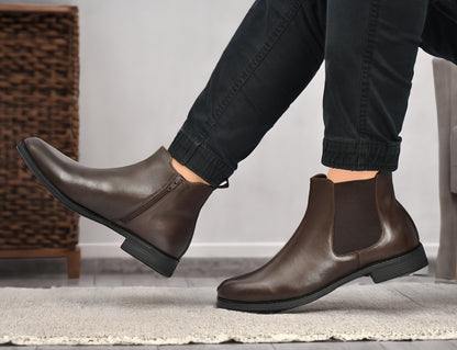 EZRO Men's Brown Chelsea Boots | Premium Leather Slip-On Ankle Boots for Formal, Office & Casual Wear