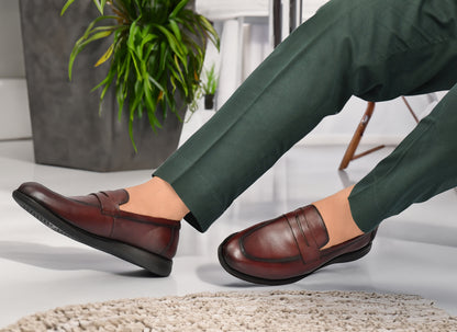 EZRO Men's Premium Wine Formal Loafers | Classic Slip-On Business, Office & Wedding Dress Shoes