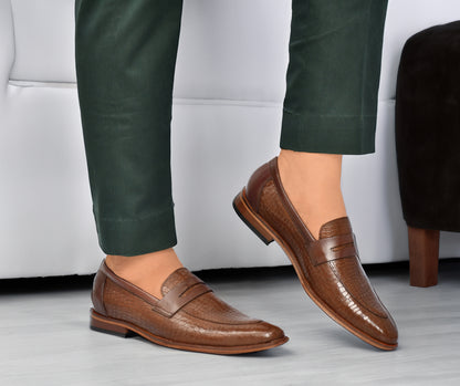 EZRO Men's Brown Loafers | Premium Slip-On Casual & Formal Shoes for Everyday Comfort
