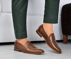 EZRO Men's Premium Tan Loafers | Classic Slip-On Formal & Casual Shoes for Office and Party