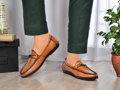 EZRO Men's Brown Crocodile Texture Horsebit Loafers | Premium Slip-On Formal & Casual Driving Shoes