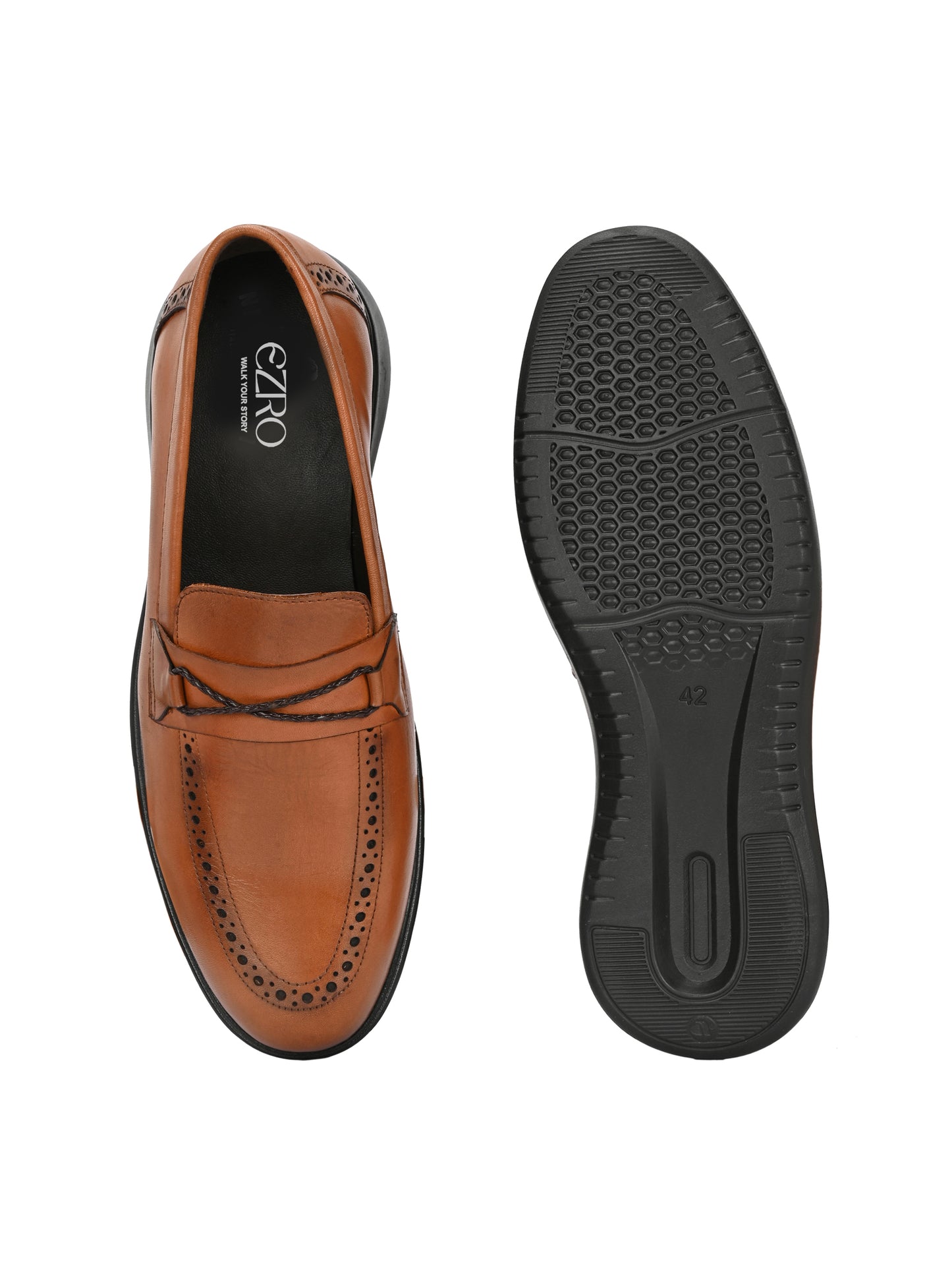 EZRO Men's Premium Tan Loafers | Classic Slip-On Formal & Casual Shoes | Comfortable Everyday Wear