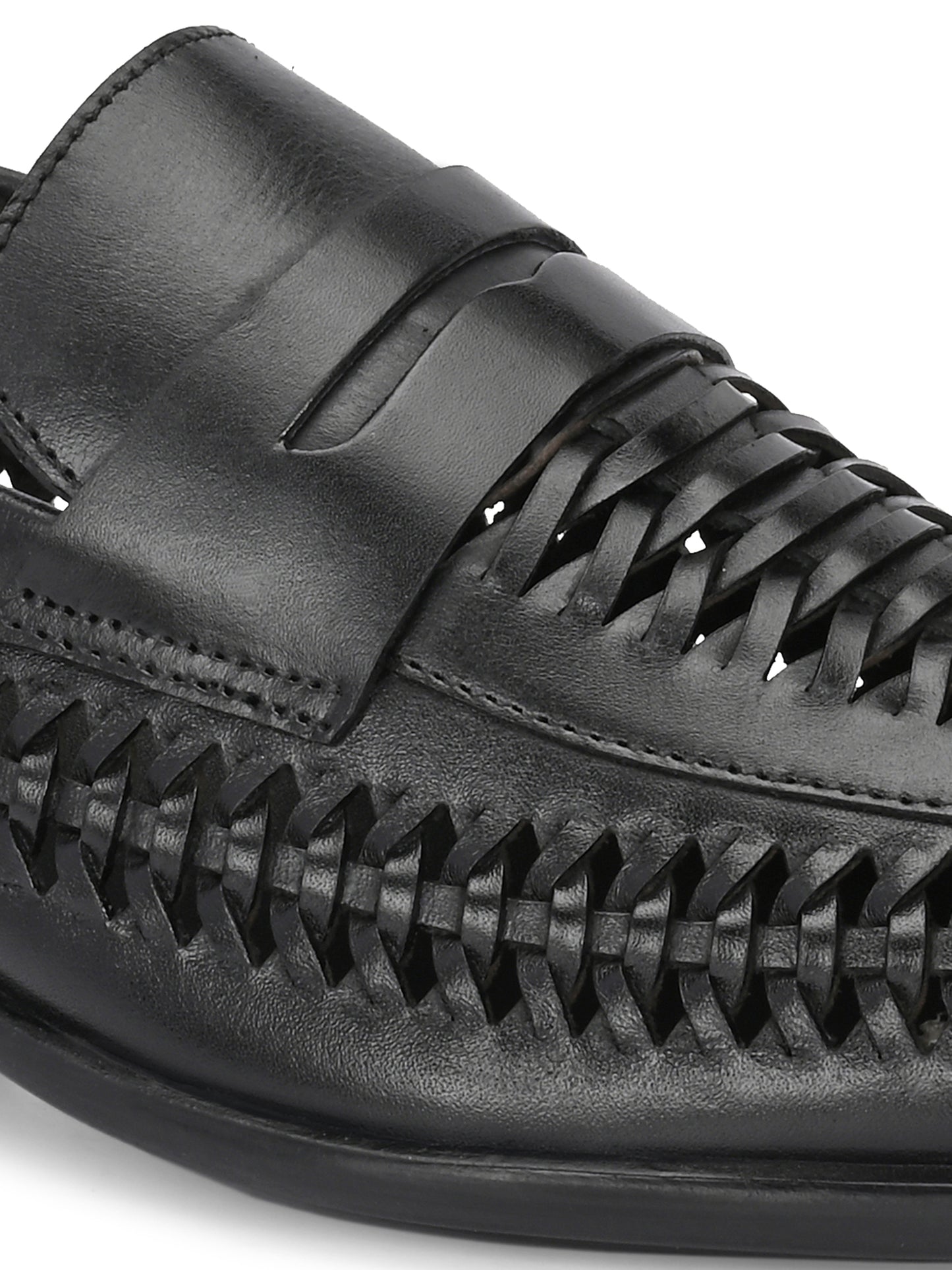 EZRO Men's Premium Handwoven Black Leather Penny Loafers | Classic Slip-On Formal Shoes