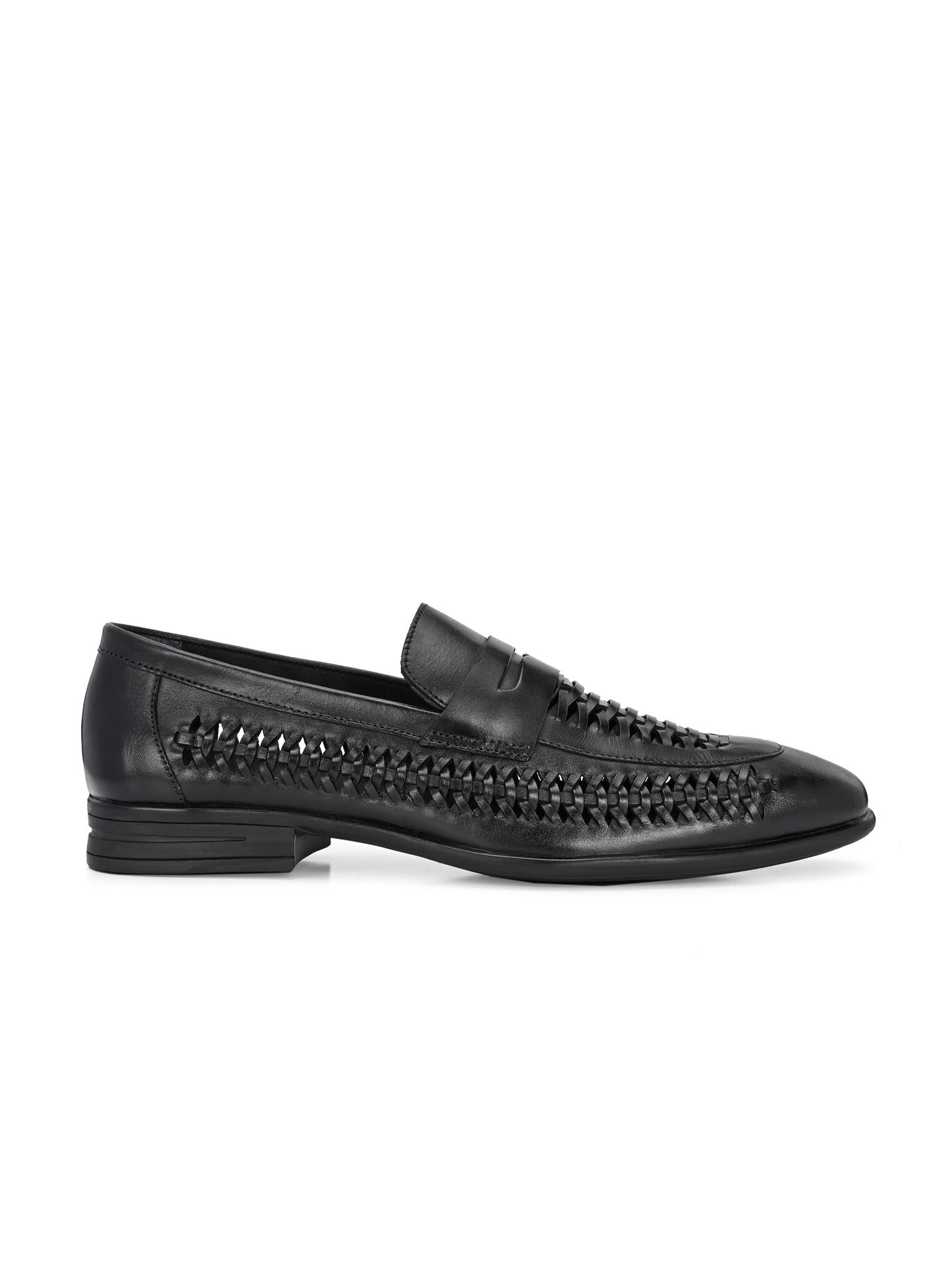 EZRO Men's Premium Handwoven Black Leather Penny Loafers | Classic Slip-On Formal Shoes