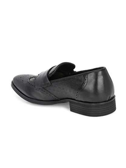 EZRO Men's Black Double Monk Strap Brogue Dress Shoes with Kiltie Fringe