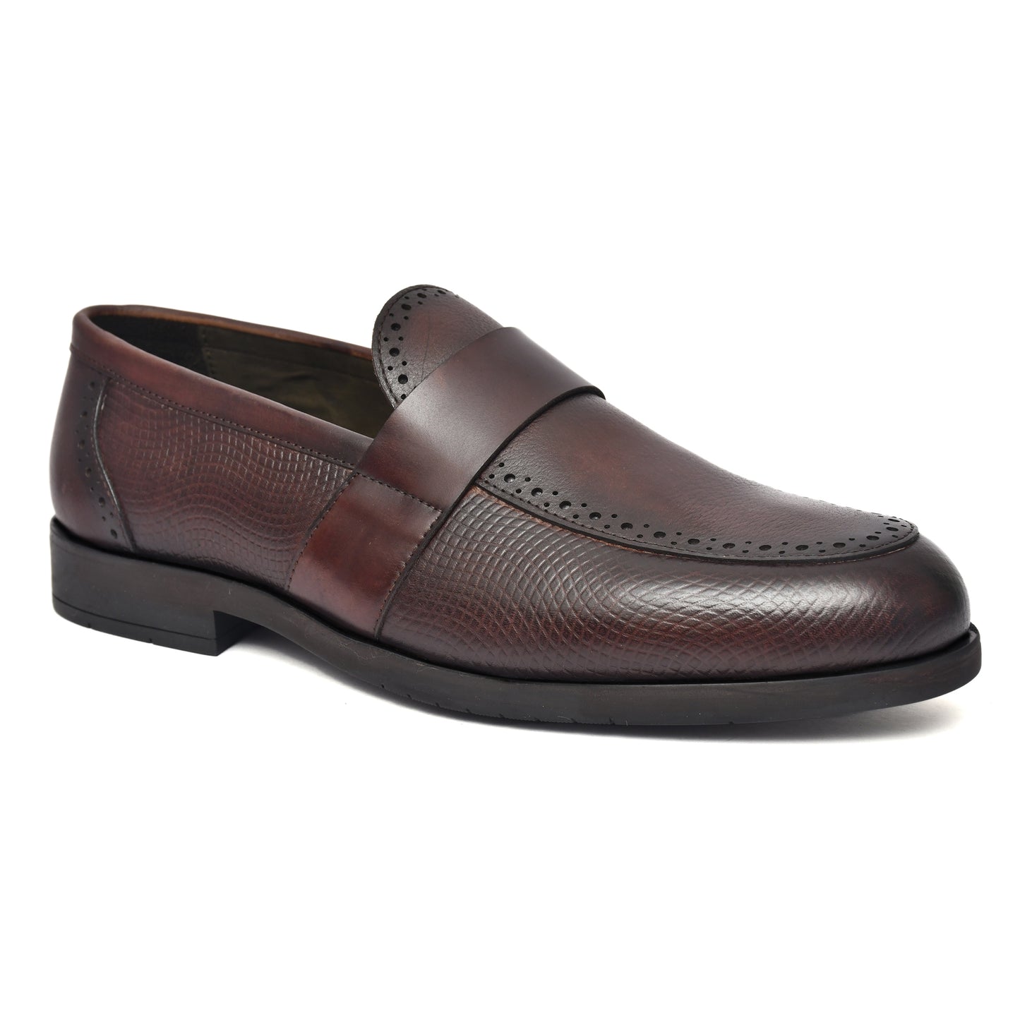 EZRO Men's Brown Slip-On Formal Loafers – Textured Office & Dress Shoes