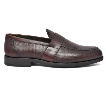 EZRO Men's Brown Slip-On Formal Loafers – Textured Office & Dress Shoes