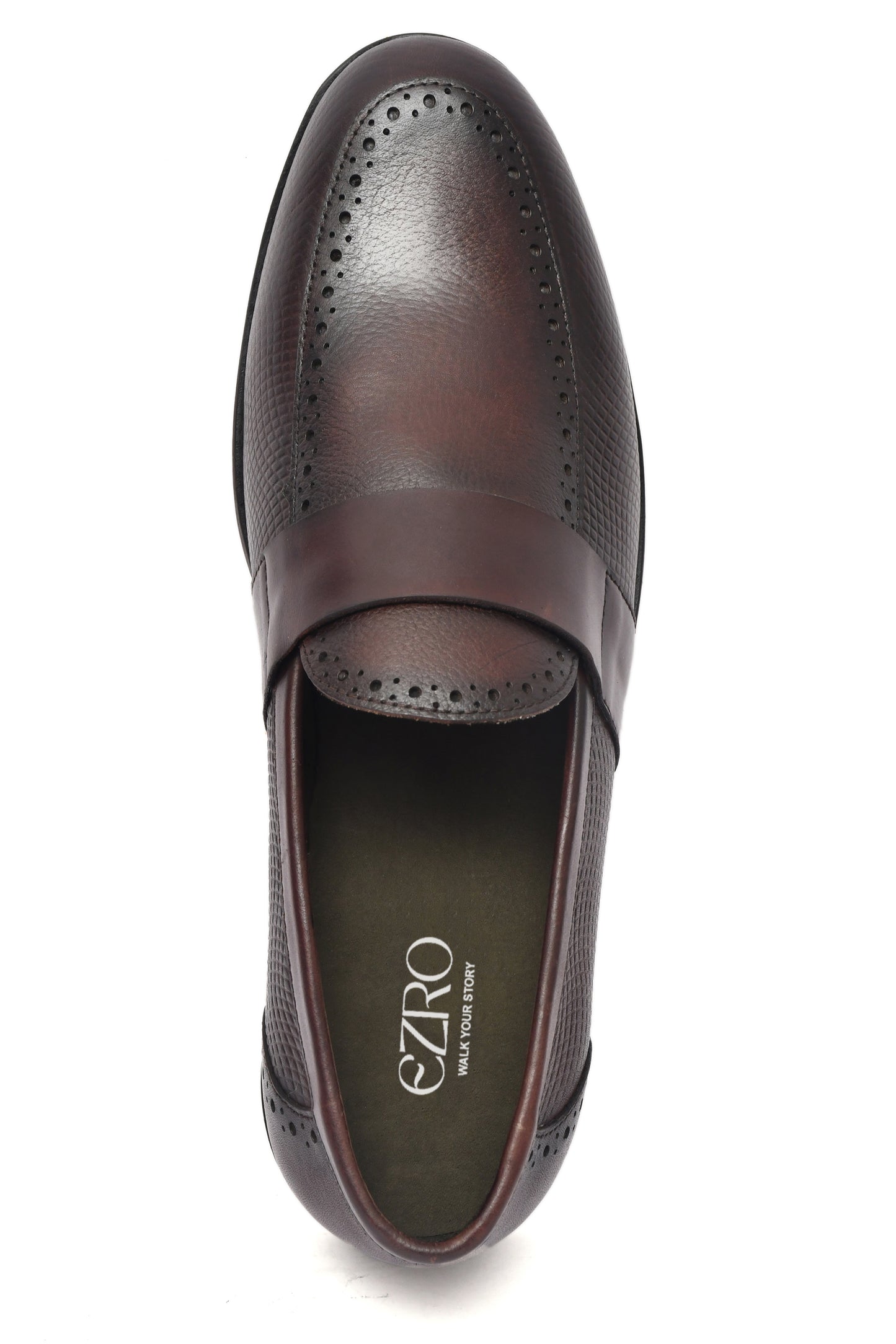 EZRO Men's Brown Slip-On Formal Loafers – Textured Office & Dress Shoes