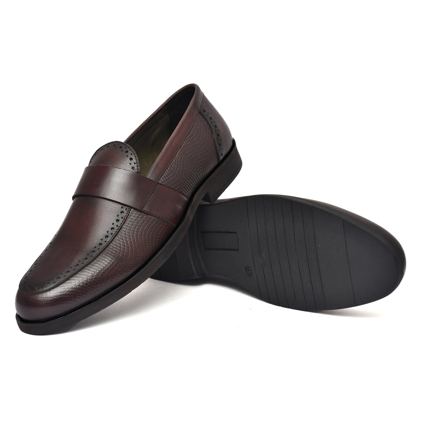 EZRO Men's Brown Slip-On Formal Loafers – Textured Office & Dress Shoes