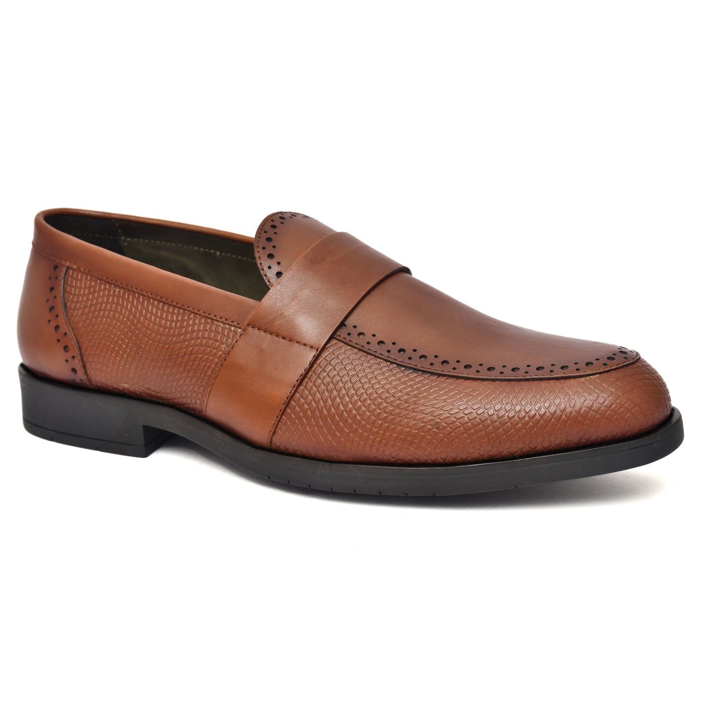 EZRO Men's Tan Slip-On Formal Loafers – Textured Office & Dress Shoes