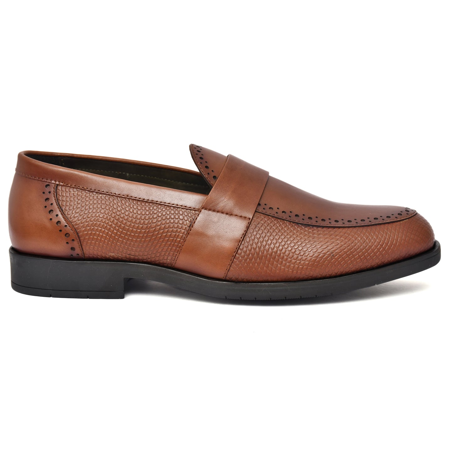 EZRO Men's Tan Slip-On Formal Loafers – Textured Office & Dress Shoes