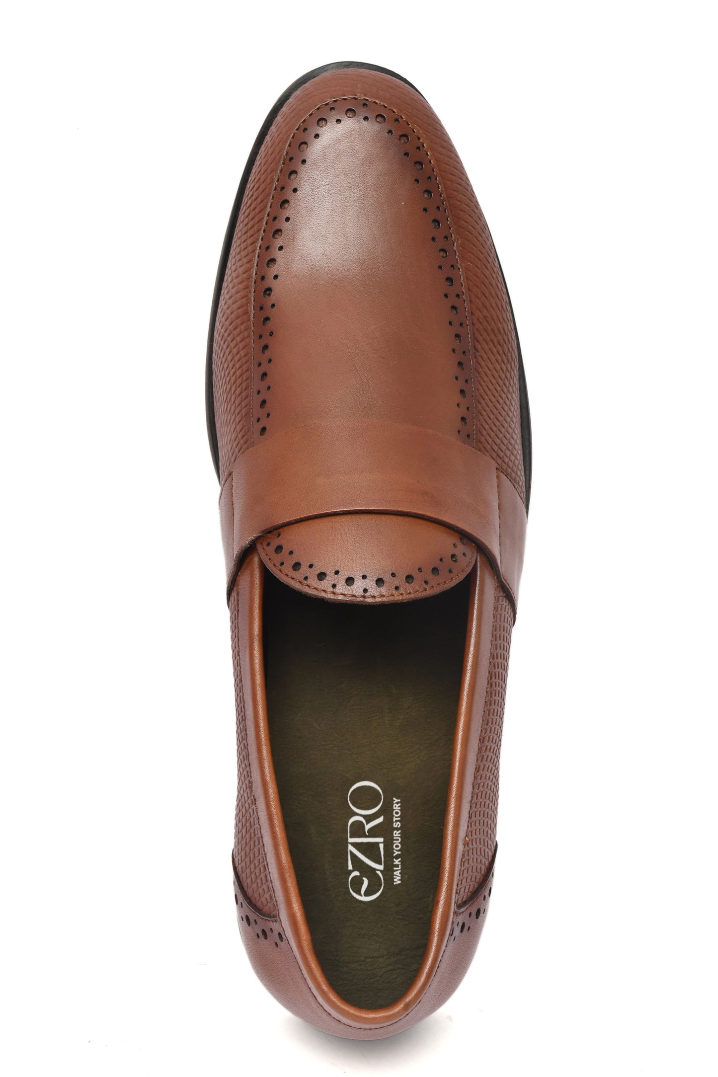 EZRO Men's Tan Slip-On Formal Loafers – Textured Office & Dress Shoes