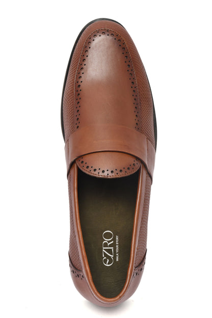EZRO Men's Tan Slip-On Formal Loafers – Textured Office & Dress Shoes
