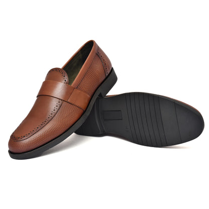 EZRO Men's Tan Slip-On Formal Loafers – Textured Office & Dress Shoes