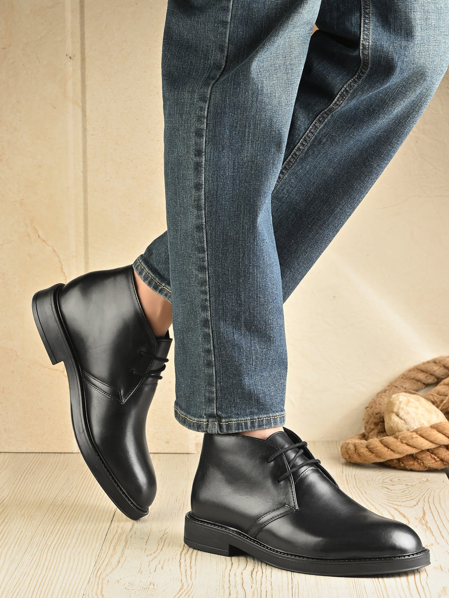 EZRO Men's Black Ankle Boots | Premium Lace-Up Formal & Casual Leather Boots for Office, Travel & Everyday Wear