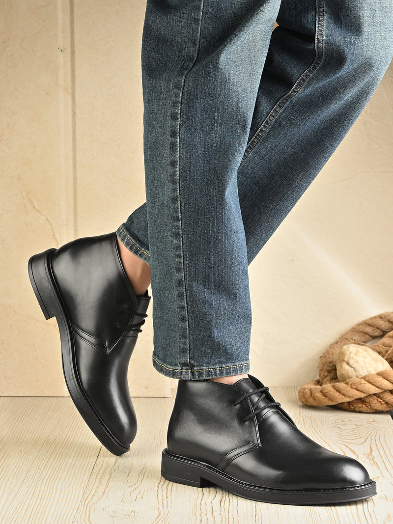 EZRO Men's Black Ankle Boots | Premium Lace-Up Formal & Casual Leather Boots for Office, Travel & Everyday Wear