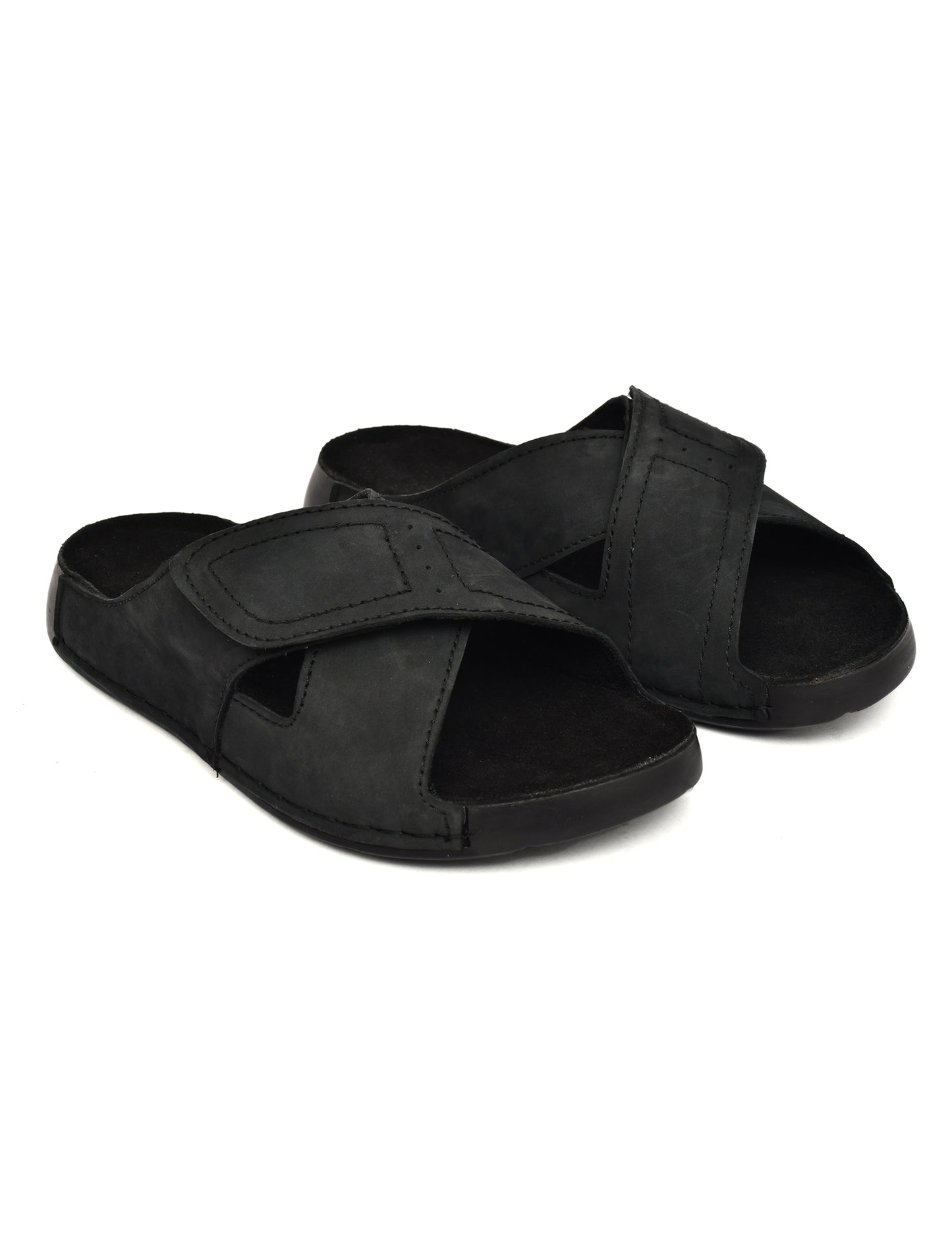 EZRO Men's Black Adjustable Comfort Slippers | Lightweight Casual Slide Sandals for Everyday Wear