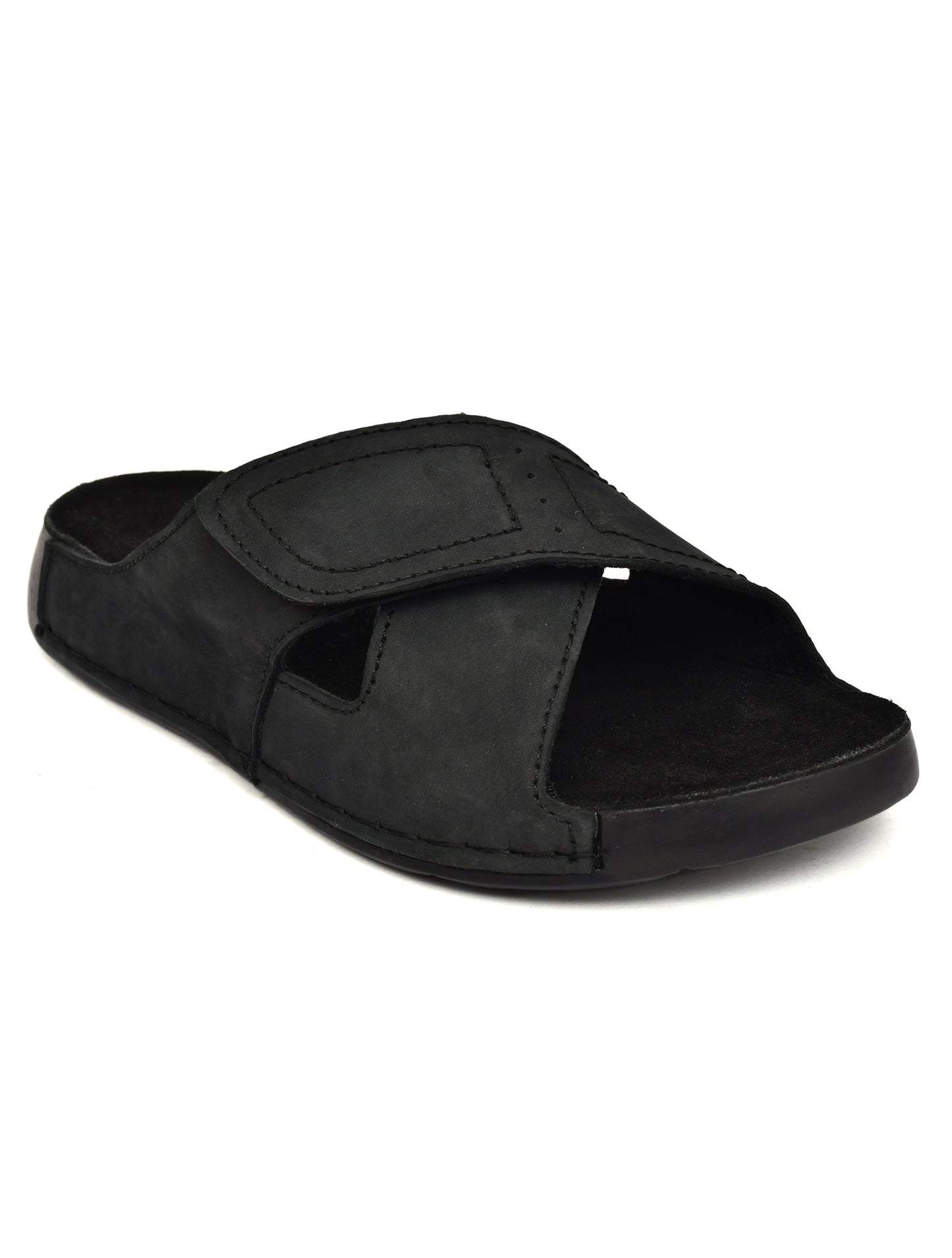 EZRO Men's Black Adjustable Comfort Slippers | Lightweight Casual Slide Sandals for Everyday Wear