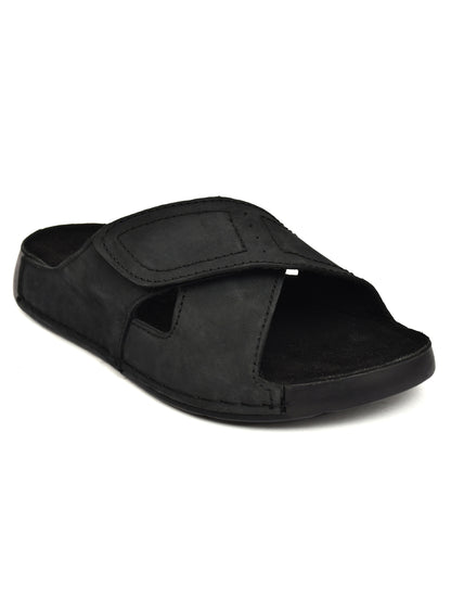 EZRO Men's Black Adjustable Comfort Slippers | Lightweight Casual Slide Sandals for Everyday Wear